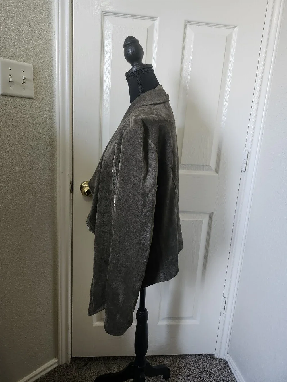 Lulu's Taupe Gray Suede-Look Asymmetrical Draped Jacket